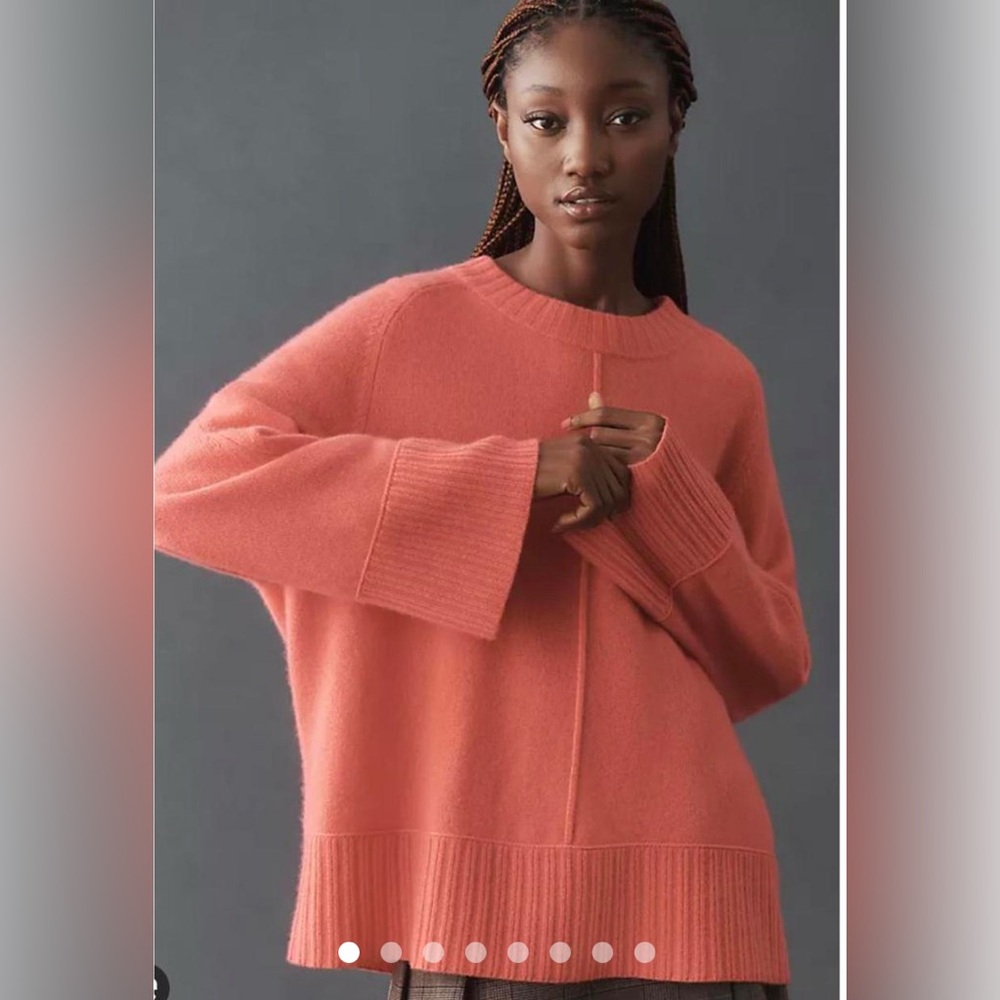 Anthropology Maeve Warm Coral Oversized Cashmere Sweater